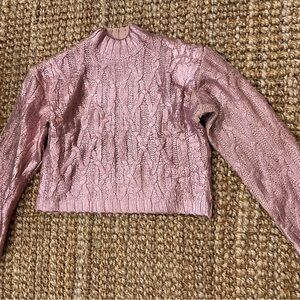Zara Girls Pink Metallic mock neck Cable Knit Sweater Size 13-14